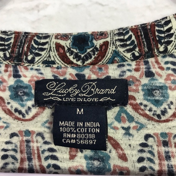 Lucky Brand Boho Smocked Popover Vneck Cotton Top - Picture 6 of 6